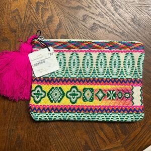 Bohemian Multicolor Clutch with Pink Tassel